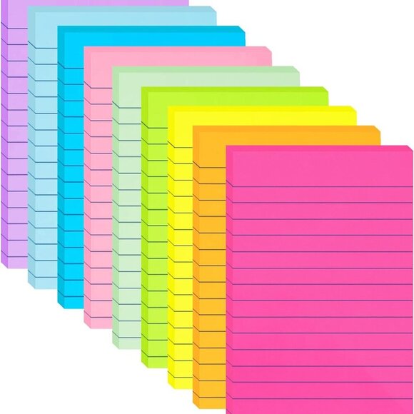 9 Pack Lined Sticky Notes 4x6 in Post Sticky Notes with Lines, 9 Bright Colors L - Picture 1 of 6